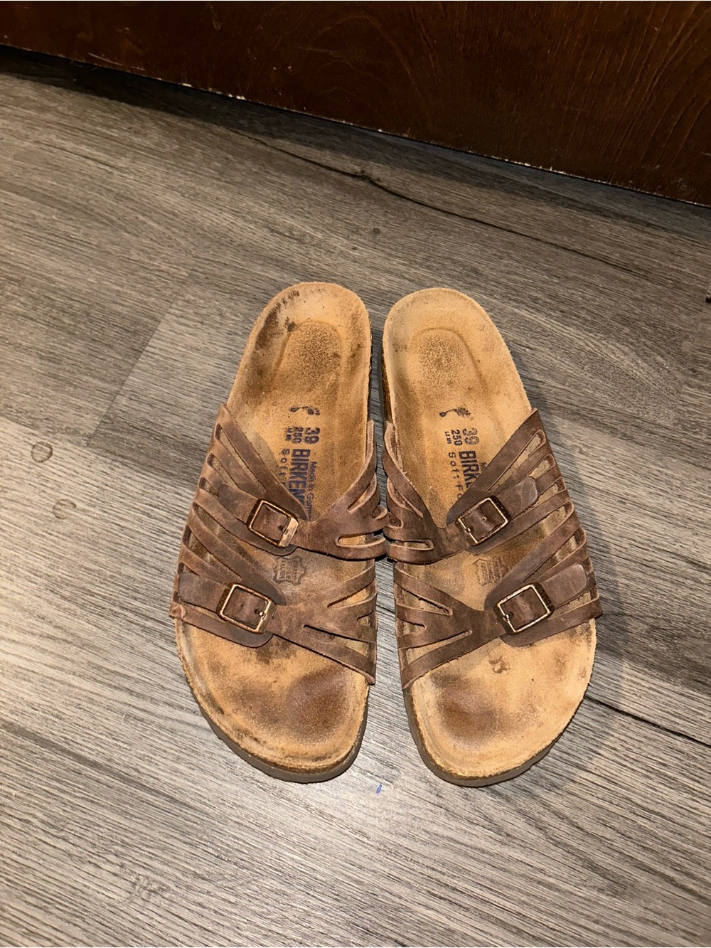 Birkenstock Brown Multi-Strap Leather Slide Sandals